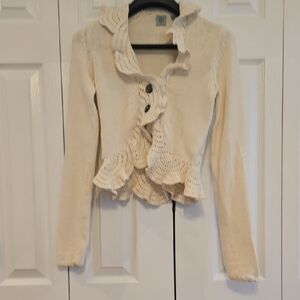 Anthropologie Elegant Cream Ruffled Women's Sweater